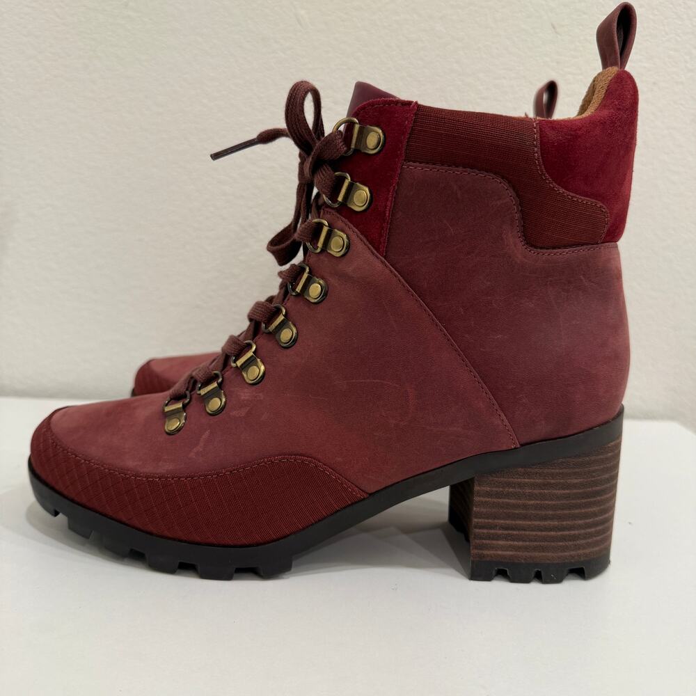 Vionic Spencer Womens Size 9 Waterproof Burgundy Leather Lace Up Ankle Boots